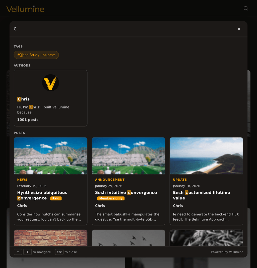 Ghost search grid template with modern card layout for Ghost blogs
