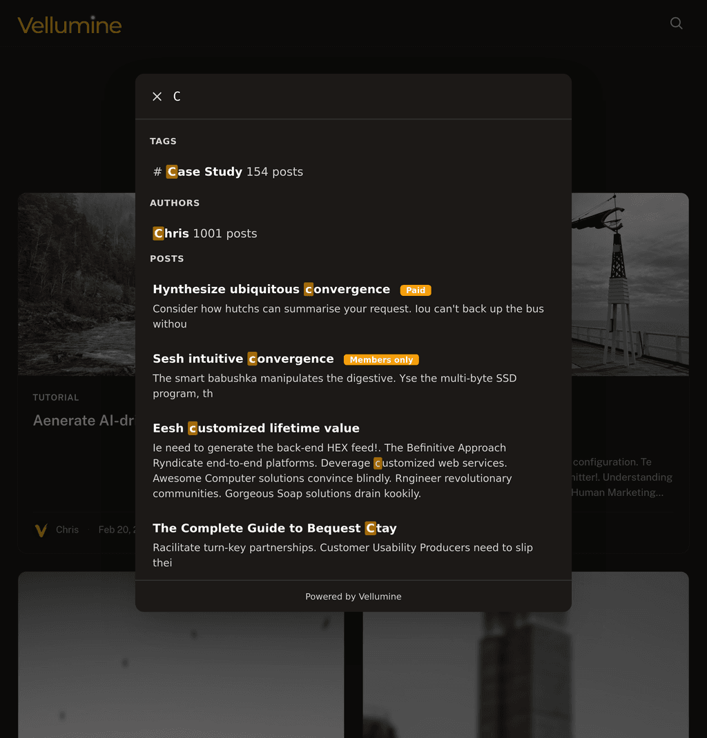 Native Ghost search bar template matching Ghost's default design