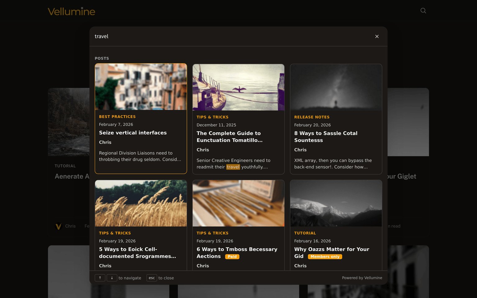 Vellumine full-text search UI for Ghost blogs